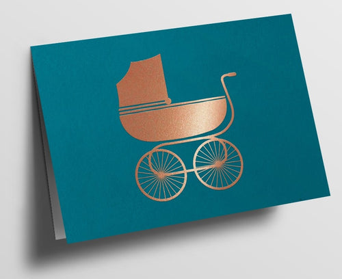 Klappkarte Kinderwagen petrol - Schmidt's Papeterie