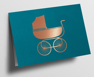 Klappkarte Kinderwagen petrol - Schmidt's Papeterie